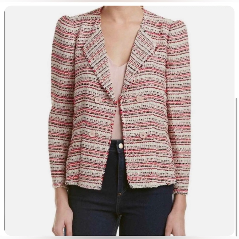 Rebecca Taylor Optic Tweed Blazer Jacket size 2 Red Pink White Pleated Back NWT